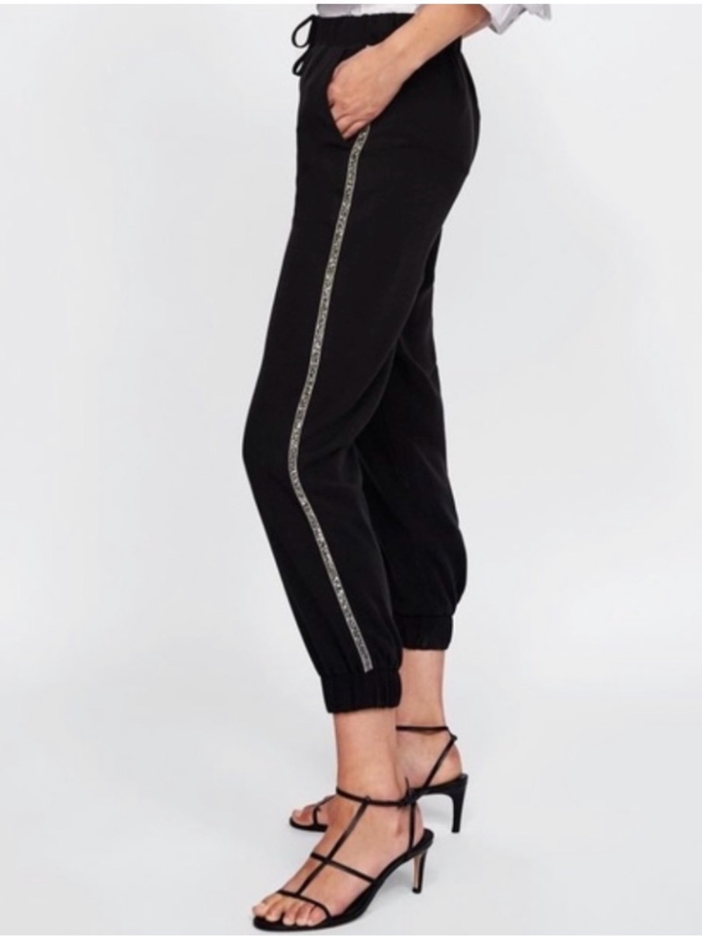 Zara Black Joggers with Metallic Side Tape